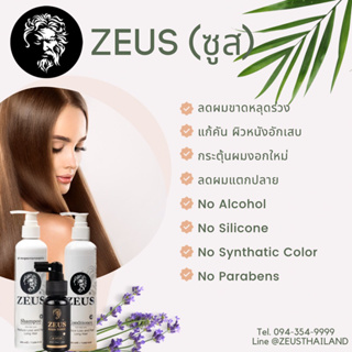 แชมพูลดผมร่วง/ครีมนวดผม และแฮร์โทนิค Zeus (ซูส) ฟื้นฟูและซ่อมแซมผมแห้งเสีย และช่วยให้ผมนุ่มลื่น ไม่ชี้ฟู