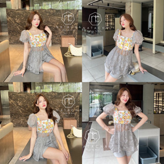 Code : M8 Natacha ชุดเซ็ต เสื้อลูกไม้สีเทา+กางเกงขาสั้น สำหรับผู้หญิง ไซส์ S-L