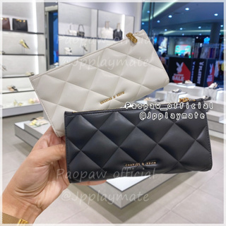 กระเป๋าสตางค์ Charles &amp; Keith รุ่น Danika Quilted Long Wallet : CK6-10770544-2 แท้จากชอป พร้อมกล่อง ถุงกระดาษ