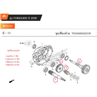 ชุดเฟืองท้าย ครบเซ็ท Forza300 Gen2 ปี 2018-2020 เบิกใหม่ แท้โรงงาน Honda