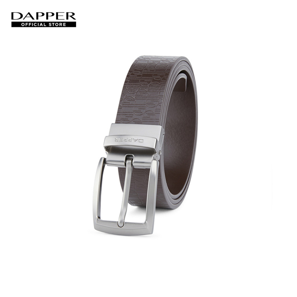 DAPPER เข็มขัดผู้ชาย หนังแท้ DP Monogram ใส่ได้ 2 ด้าน สีน้ำตาล (BBC/BR/1257PN4)