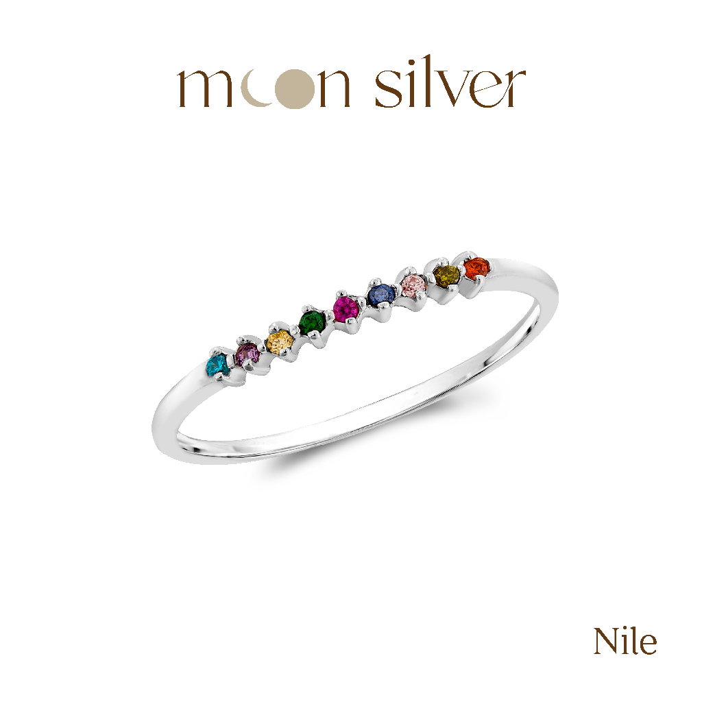 Moonsilver แหวนนพเก้า เงินแท้ รุ่น Nile อัญมณีนพเก้า แหวนมินิมอล