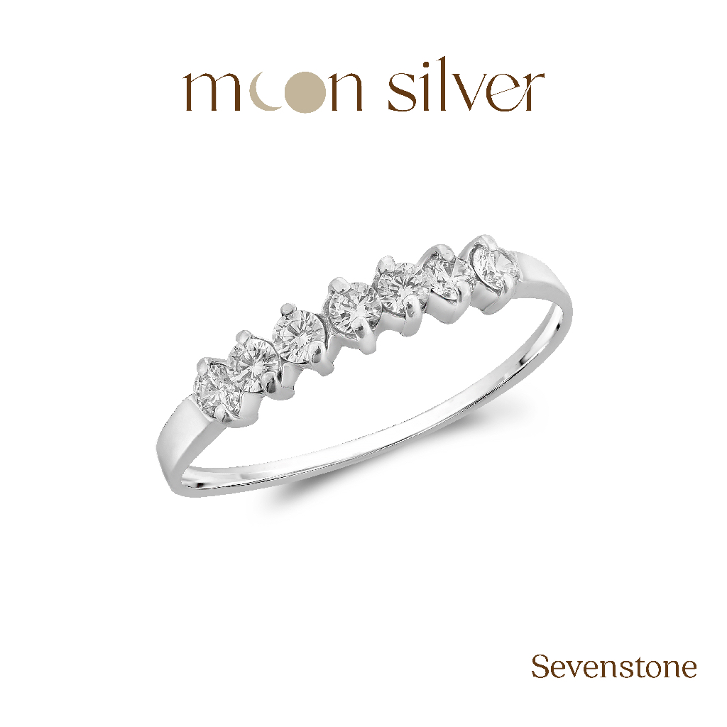 Moonsilver แหวนเงินแท้ 925 รุ่น Sevenstones ฝังเพชร CZ (ถ้าไม่มีไซส์ กดไซส์ใกล้เคียงแล้ว Note แจ้งได้เลยครับ)