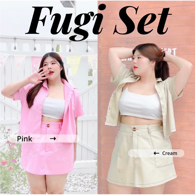 เสื้อผ้าสาวอวบ เซ็ตเสื้อครอป+กระโปรงยีนส์ มี5สี ผ้าคอตตอล กระโปรงทรงเอ มินิมอลสุดๆ