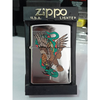 ZIPPO  EAGLE  SANKE  HIGH POLISH CHROME COLOR IMAGE   สีเงินผิวโครเมี่ยมขัดเงา ลายแบบสกรีน  ผลิตปี1997  ของใหม่