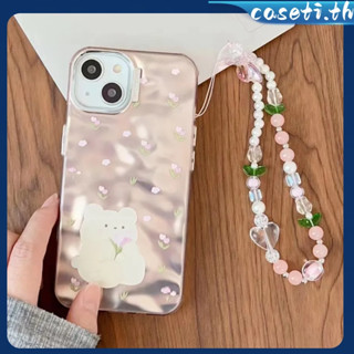 คูปองเคลม🎀เคสไอโ case for iphone 11 12 หมีทิวลิปสีชมพู เคส 14 13 12 11 pro max เคสโทรศัพท์มือถือชุบไฟฟ้าป้องกันการหล่น