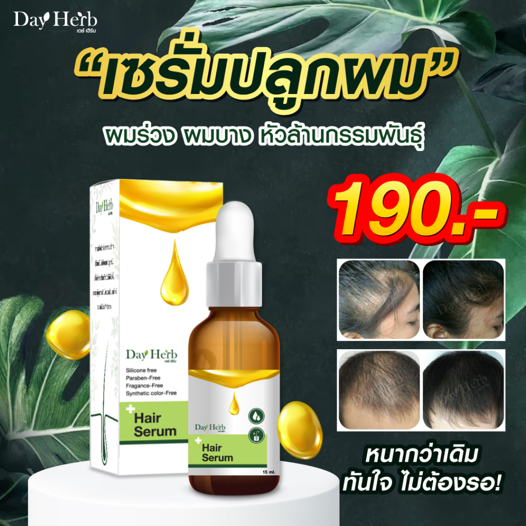 DayHerb เซรั่มปลูกผม แฮร์โทนิค ลดผมร่วง เร่งผมเกิดใหม่ บำรุงรากผม สูตรออร์แกนิคเข้มข้น ผมบาง ศีรษะล้าน 15ml