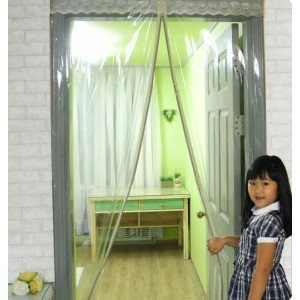supremart ขอบสีเบจ ม่านประตูพลาสติก PVC ใส ม่านแม่เหล็ก รักษาอุณหภูมิในร่ม ป้องกันยุงบินเข้า 18 ขนาดให้เลือก