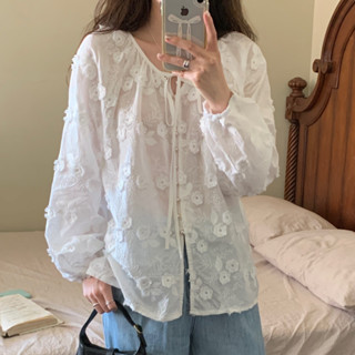 CHAWY White lace top 👨🏼‍🌾🥫 C4088 เสื้อลูกไม้แขนยาว เสื้อลูกไม้มินิมอล