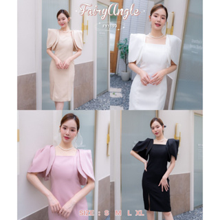 Iงานป้าย Fairyangel 1193 {S-XL} (ป้ายแท้)(เช็คของก่อนโอนเงิน) มี 4 ไซส์ เดรสสั้นสีพื้น เดรสออกงาน แขนกลีบบัว