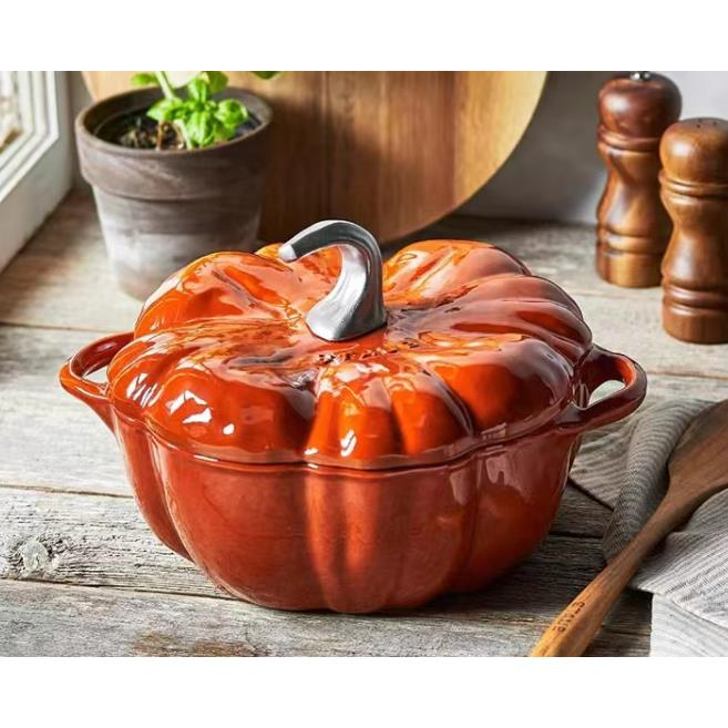 French ST Enamel Pot 24cm Pumpkin Pot Household Multifunctional Pot Set, Soup Pot, Stew and Burn Pot, Cast Iron Pot
