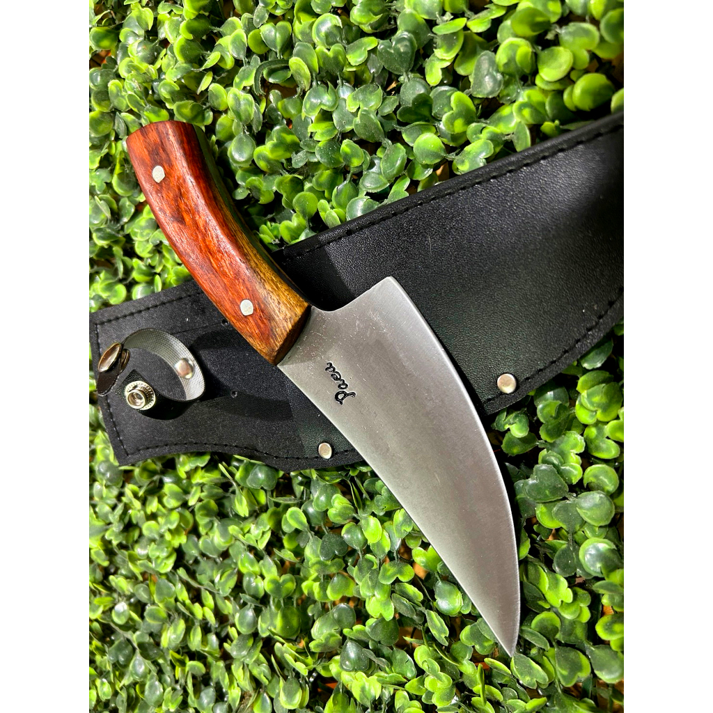 มีดแล่ 5 นิ้ว  งานตีร้อนจากเหล็กใบผานรถไถ ใบมีดชุบแข็งด้วยน้ำมันอบคืนไฟตามสูตร ใบมีดเปิดคมใช้งาน 100% ฟรีซองหนังสีดำ - รูปที่ 4