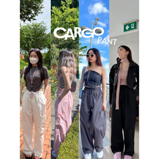 UIUI | cargo pant Y2K กางเกงเอวต่ำ ทรงคาร์โก้ เอวสม็อคมีเชือกรูดได้ ผูกเข้าได้