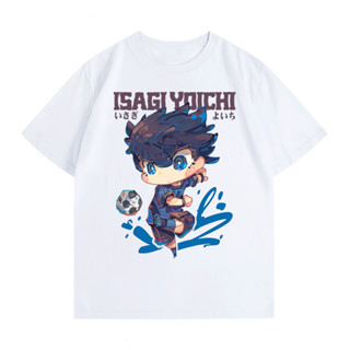 BLUE LOCK Anime Isagi Yoichi พิมพ์ต้นฉบับมังงะสไตล์แขนสั้นเสื้อยืดผ้าฝ้ายแท้