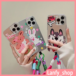 💖New💖iPhone 14 13 12 11 Pro Max เคส for เคสไอโฟน11 บางเบาพกพาง่าย หมีน้อย ลูกสุนัข ชุบด้วยไฟฟ้า ด้วยเชือกเส้นเล็ก Case