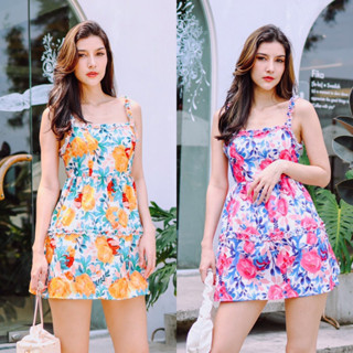 Flowers Love Dress เดรสสั้น สายเดี่ยว แต่งระบายน่ารักๆ