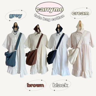 carryme-พร้อมส่ง กระเป๋าสะพายข้างผ้าฝ้าย มินิมอล ปรับสายได้ แถมผ้าโพกหัวเข้าเซ็ตกระเป๋า!!