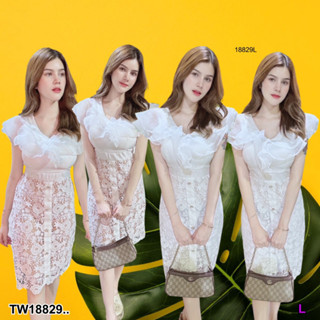 👗Pfashion [ส่งไวมาก🚛]  P18829 เดรสลูกไม้ แขนระบาย ..