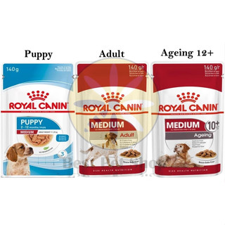 [ ยกกล่อง 10 ซอง ] Royal Canin Medium pouch อาหารเปียกสำหรับ ลูกสุนัข สุนัขโต สุนัขสูงวัย 12+ พันธุ์กลาง ขนาด 140 กรัม