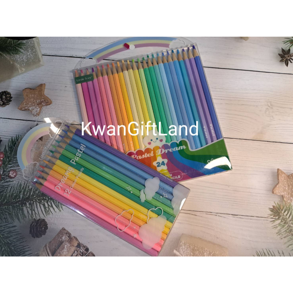 สีไม้ สีไม้พาสเทล 12 สี และ 24 สี แท่งยาว แบนด์ little tree รุ่น QN511209-E dreamy 12 pastel colour pencils