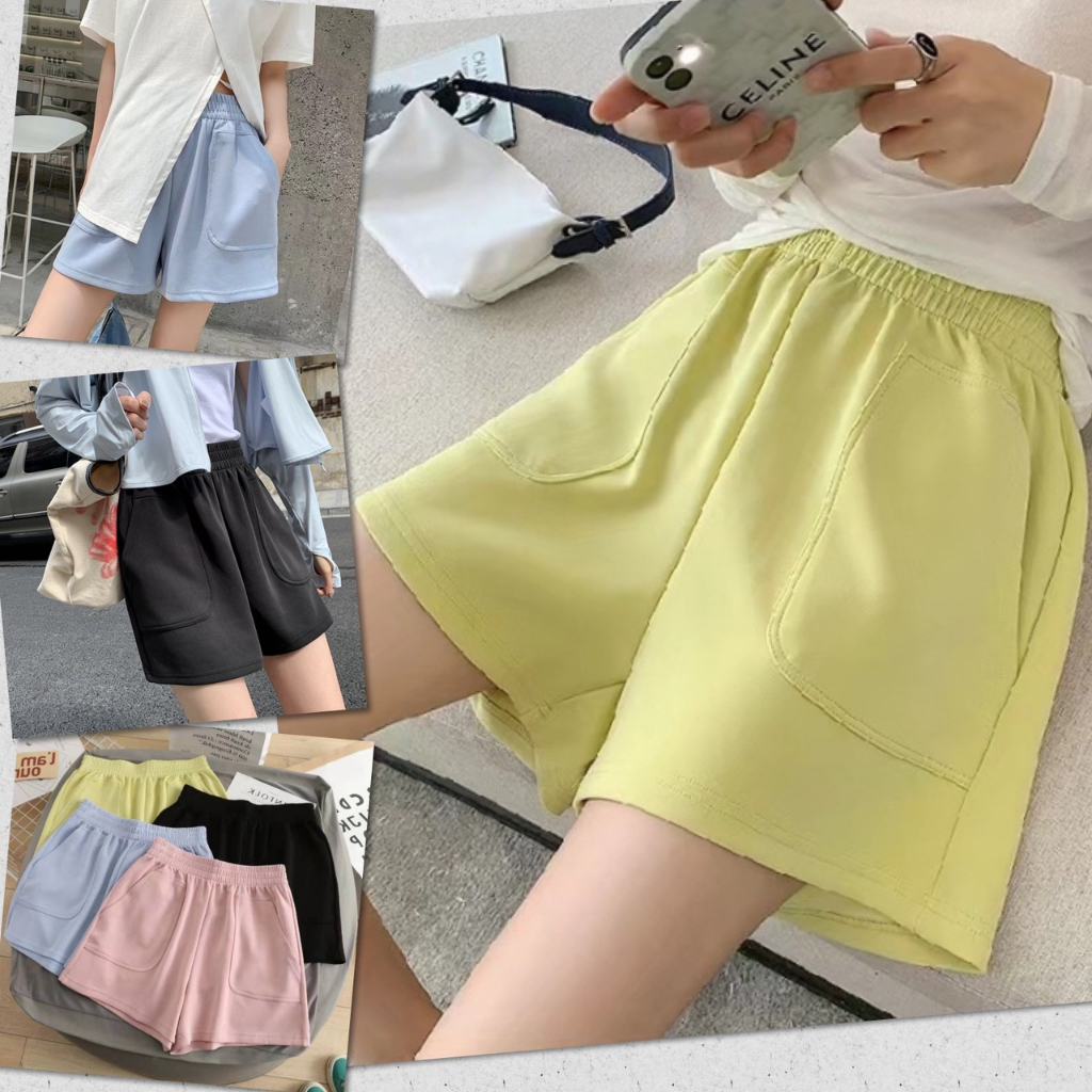 กางเกงผ้าลื่นขาสั้น สีพาสเทล