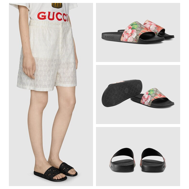 Gucci/GG Blooms รองเท้าแตะผ้าใบพิมพ์ลาย GG Supreme