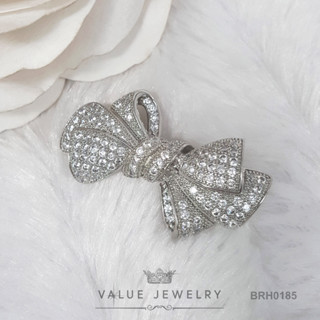 เข็มกลัด ฝังคริสตัลแท้ ลายโบ Ribbon ขนาดพอเหมาะ เครื่องประดับแฟชั่น BRH0185 ValueJewelry