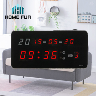 Home Fur นาฬิกา LED แขวนผนัง ขนาด 19X10X3CM รุ่น 1019A นาฬิกาดิจิตอล ไฟสีแดง – ตัวเรือนสีดำ ขอบสีเงิน