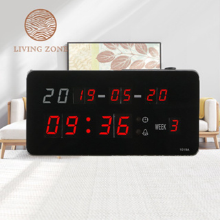 Living Zone  นาฬิกา LED แขวนผนัง ขนาด 19X10X3CM รุ่น 1019A นาฬิกาดิจิตอล ไฟสีแดง – ตัวเรือนสีดำ ขอบสีเงิน