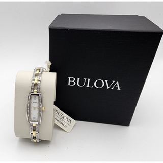 นาฬิกา BULOVA WOMENS 98L214 CRYSTAL QUARTZ MOTHER OF PEARL DIAL TWO TONE STAINLESS STEEL WATCH 16*30 MM พร้อมกล่อง (ใหม