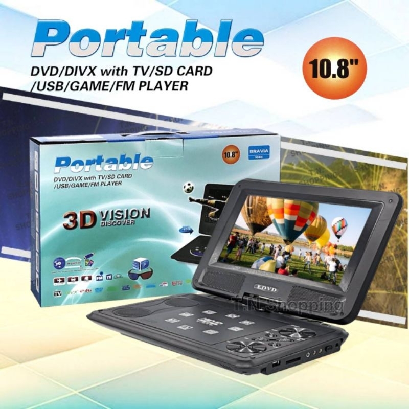 DVD พกพา ขนาดเครื่อง 10.8 นิ้ว หน้าจอ 9 นิ้ว รุ่น EV-998