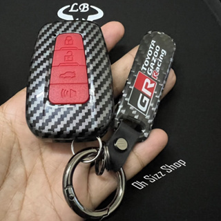 เคสรีโมทรถ Toyota Cross CHR GR Sport 2022 ลายเคฟล่า สามารถถอดกุญแจได้ (ABS Key Cover Black Silicone Push button Guard) ;