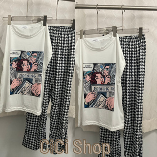 Cicishop(02) ชุดset เสื้อยืดลายการ์ตูน+กางเกงลายชิโนริ สุดคิ้วท์ ผ้าดีใส่สบาย