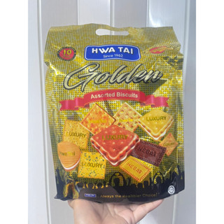 Hwatai golden assorted biscuits ฮวาไท ขนมปังกรอบรวมรสแพ็คเก็จใหม่ ขนาด 505 กรัม