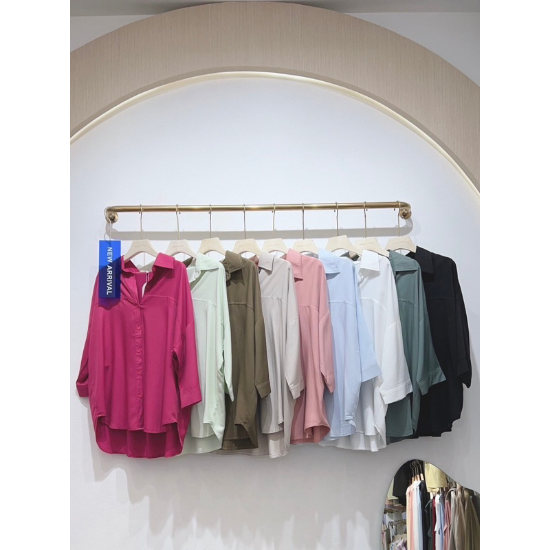 wanwan clothing เชิ้ตเกาหลี แขน3ส่วน ผ้าซิลด์ซาติน ผ้าลื่นใส่สบาย