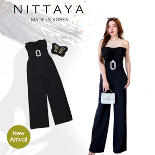 ราคาถูกที่สุด!! NITTAYA จั้มขายาวแต่งด้วยโบว์ตรงช่วงอก มาพร้อมกับเข็มขัด