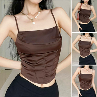 CORSET1_ เสื้อกล้าม คอสี่เหลี่ยม ชายเสื้อไม่เท่ากัน ผูกด้านหลัง สําหรับผู้หญิง