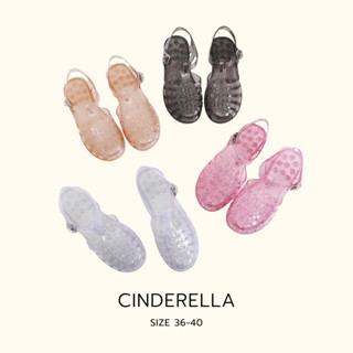 รองเท้ารัดส้นหนังแก้ว ลำลอง วัสดุกันน้ำกันฝน พร้อมส่ง 3 สี รุ่น Cinderella