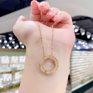 Cartier.สร้อยคอพร้อมจี้ชุบ18k ฝังเพชรCZ🎀สแตนเลสสีทอง