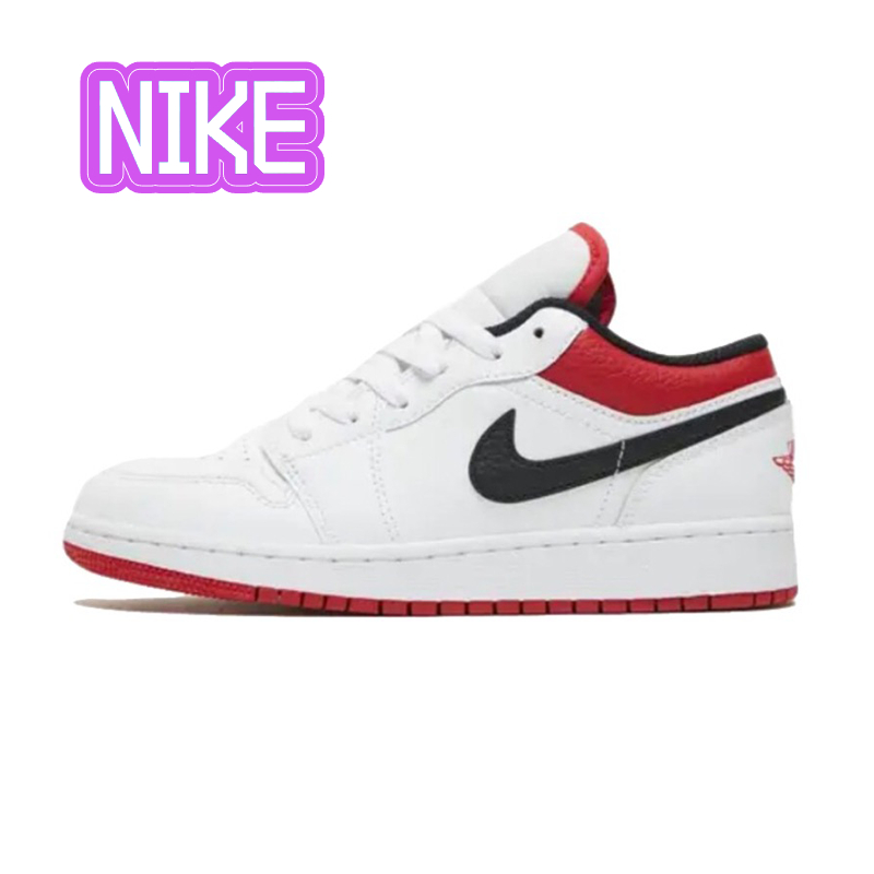 Jordan Air Jordan 1 Low Low Top รองเท้าผ้าใบสีขาวแดงของแท้ 100%