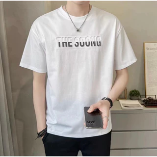 เสื้อยืดคอกลมแขนสั้น เสื้อยืดผู้ชาย ลายอังกฤษสไตล์นูน ลายเท่ๆผ้าดีใส่สบาย