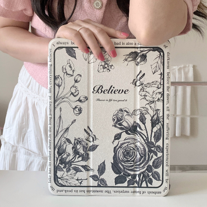พร้อมส่ง เคสไอแพด Air6 Gen9 ดอกไม้วินเทจฝรั่งเศส ช่องใส่ปากกาขวา Acrylic เคสiPad Pro11 2024 MINI7