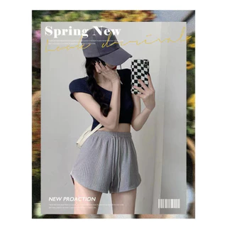 จัดส่งภายในประเทศไทย กางเกงลำลองขาสั้น เอวสูง มีเชือกผูก K19