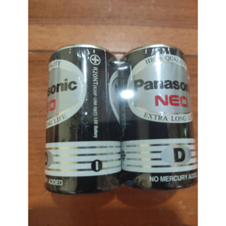 Panasonic Neo ถ่านไฟฉาย พานาโซนิค นีโอ ถ่านแมงกานีส สีดำ ขนาด D ก้อนใหญ่ แพค 2 ก้อน ( Panasonic NEO R20NT/2SL)  ของแท้ 1