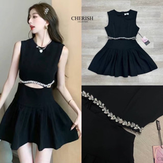 Code : M8 Cherish ชุดเดรสสั้นจับจีบแขนกุดเว้าเอว สำหรับผู้หญิง ไซส์ Xs-L