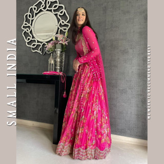 {**ส่งฟรี**} SMALL INDIA  ✨🌷 Wedding Georgette Silk Lehenga Choli ชุดเซ็ทเสื้อกระโปรง ✨🌷 Women Lehenga Choli Set