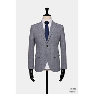 Gray Prince Of Wales Linen 2 Button Half Lining Jacket - เสื้อแจ็คเก็ตสีเทาลายตาราง