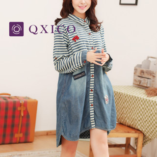 Qxico รุ่น QX1450 [ พร้อมส่ง ] เสื้อเดรสยีนส์แขนยาวกระดุมหน้า