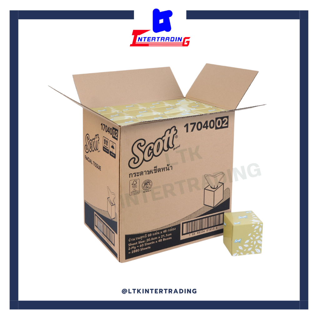 กระดาษเช็ดหน้า Scott Cubic-60 แผ่น (บรรจุ 48 กล่อง/ลัง) 17040