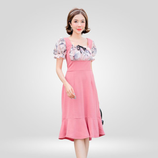 Chic Fashion Dress DS40 ชุดเดรส บาร์บี้ เดรสกุหลาบแก้ว (M36-38”) ชุดเดรสไปงานแต่ง เดรสออกงาน ชุดไปงานแต่ง เดรสทำงาน